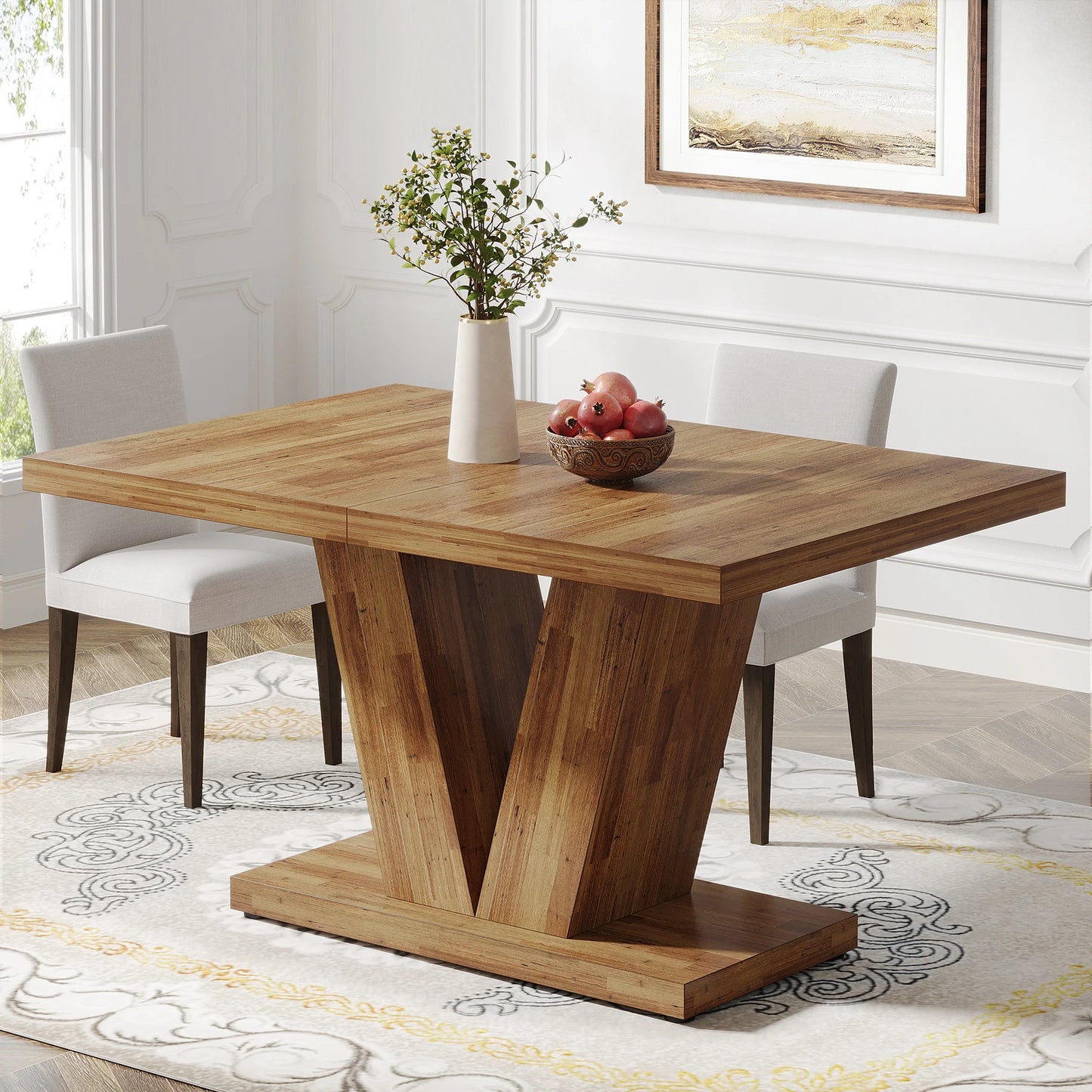 Tribesigns 47-Inch Dining Table for 4-6, White Kitchen Dinner Table with Heavy Duty Pedestal, Farmhouse Wooden Eating Table