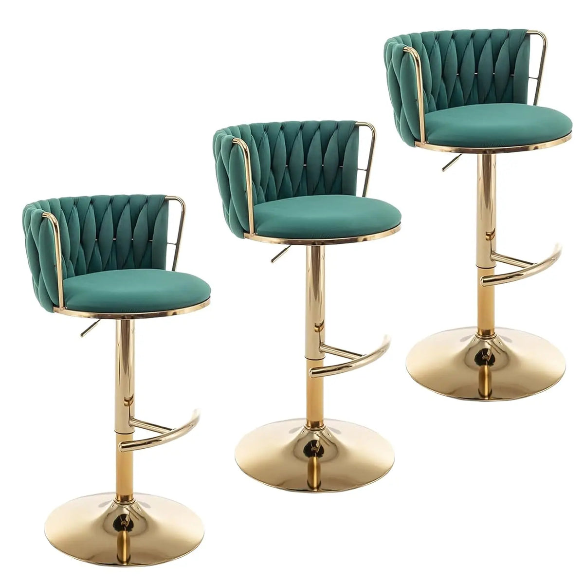 Mid Century Velvet Swivel Bar Stools With Woven Backrest and Support