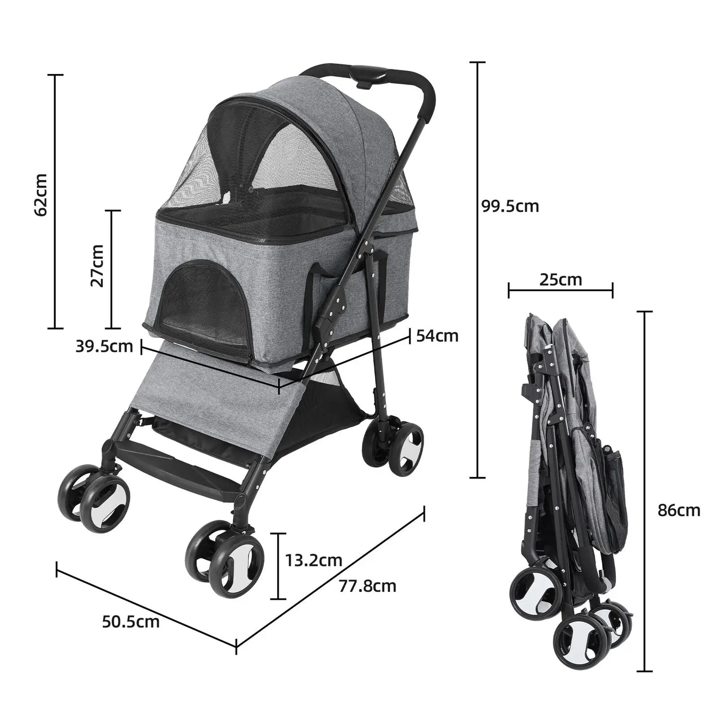 Portable Four Wheel Dog Carrier Trailer With Ventilated Mesh Windows