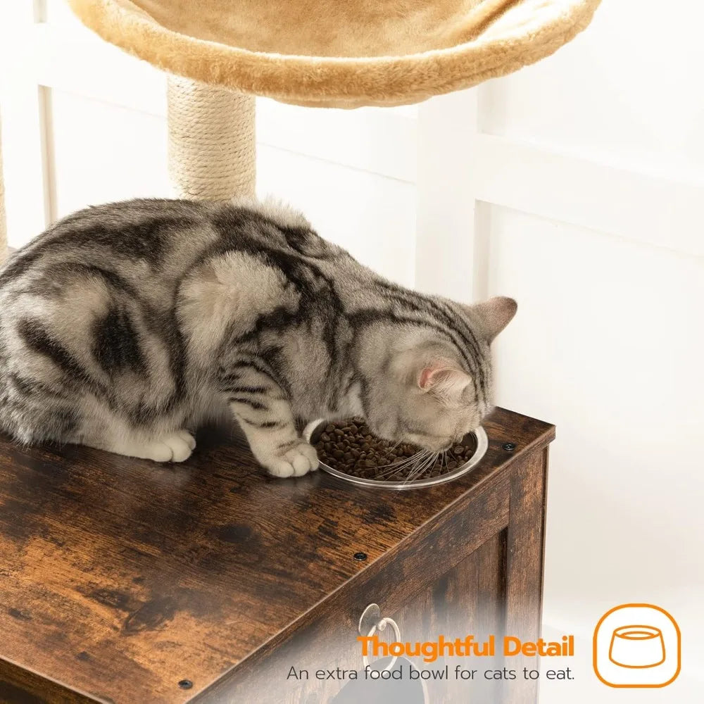 Cat Tree With Litter Box Enclosure And Scratching Posts