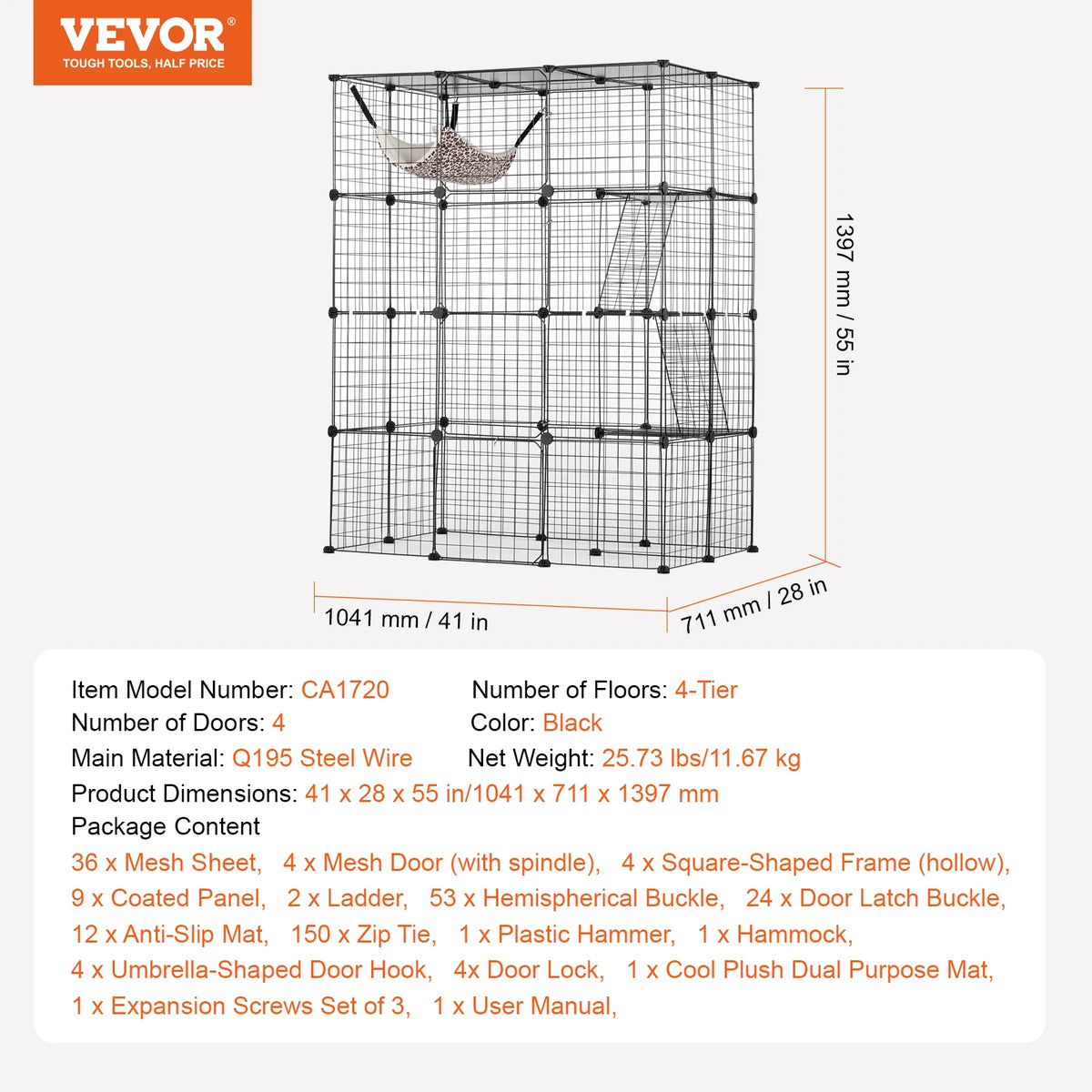 SucceBuy Detachable Multi Tier Metal Cat Villa Enclosure With Ramp