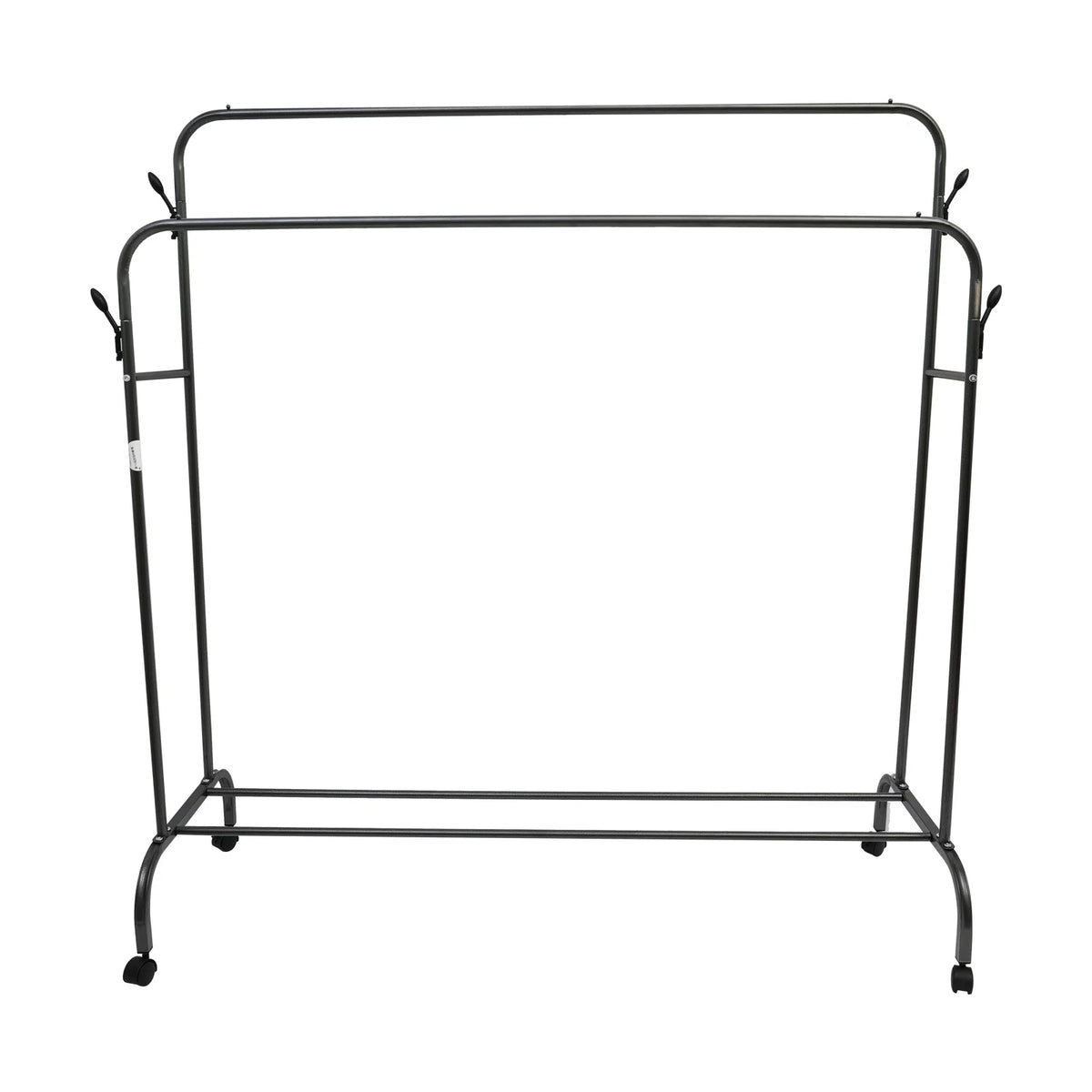 Double Clothes Rail Rack Garment Coat Rack Stand Metal Closet Rod Heavy Duty Floor-Standing with Side Hooks and Swivel Wheels