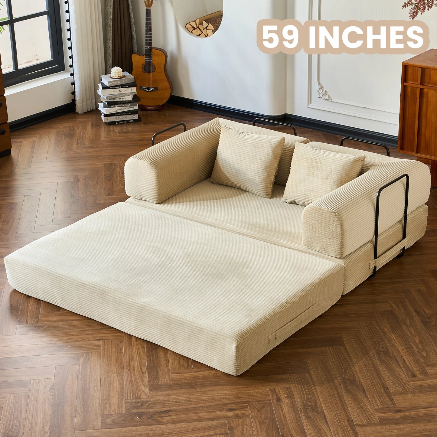 Convertible Futon Sofa Bed Foldable Couch With L Shaped Arms