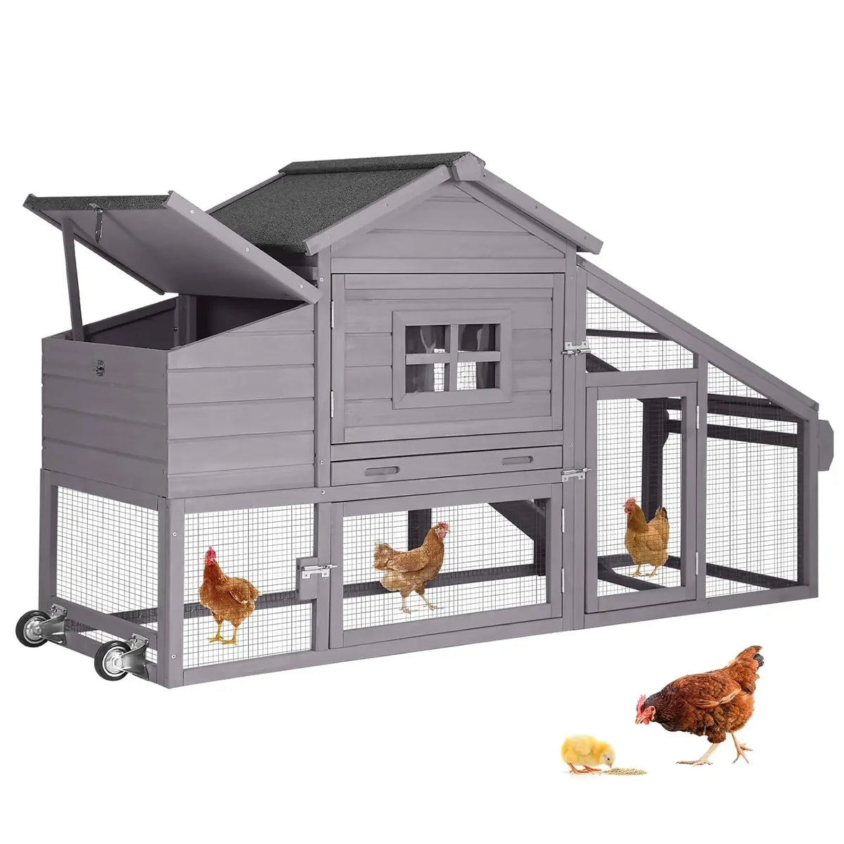 HOT Chicken Coop Mobile Chicken House On Wheel Outdoor Rabbit Hutch for 2-4 Chickens 67"