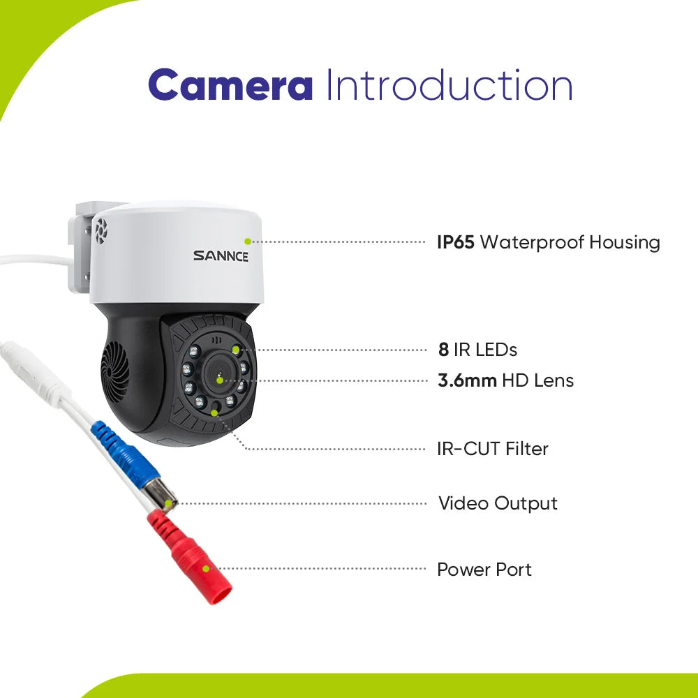 SANNCE AHD 1080P High Clarity Bullet Camera 3.6mm lens supports mobile phone APP DVR Clear day and night vision with auto IR-cut