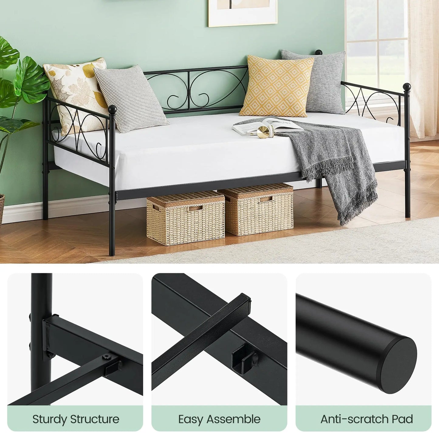 Studyset CN Daybed Frame With Metal Slats And Headboard
