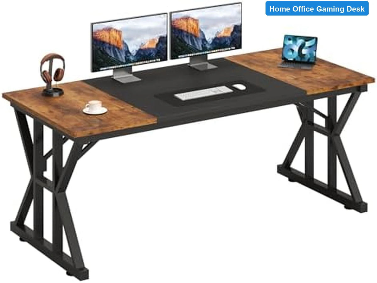 L Shaped Computer Desk With Steel Frame For Home Office