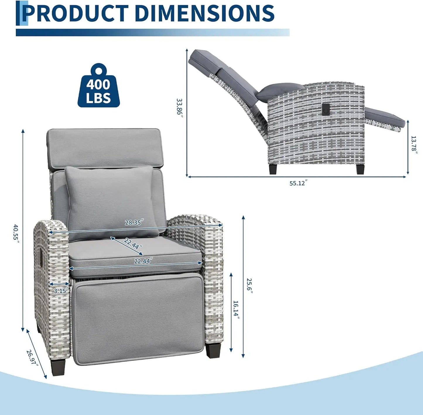 HiMISS Outdoor Wicker Recliner Chair With Cushion And Adjustable Back