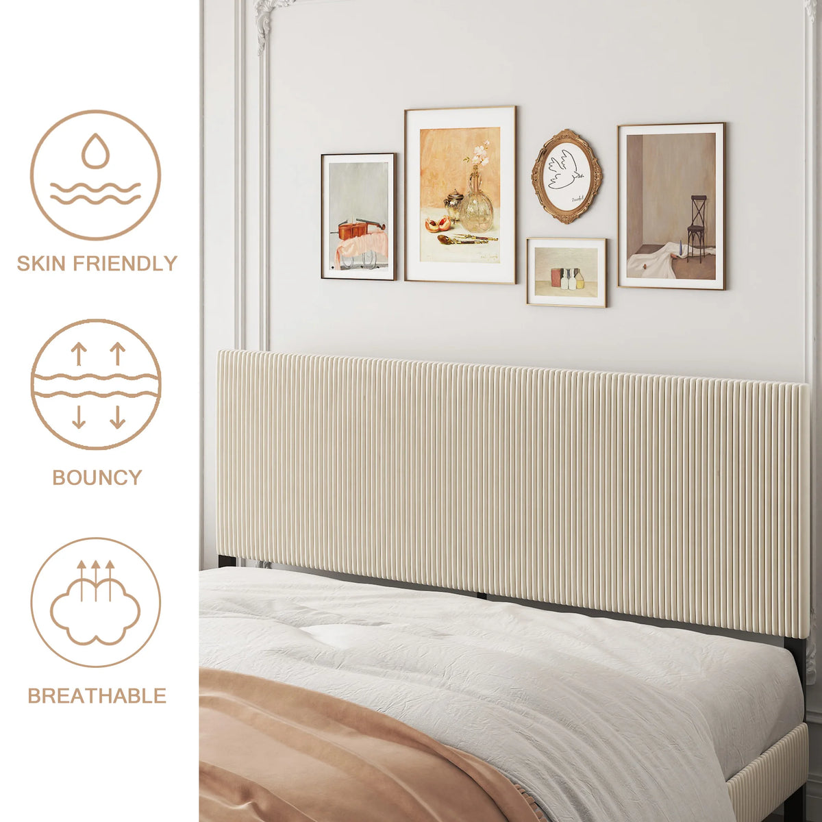Upholstered Platform Bed Frame With Tall Headboard Easy Assembly