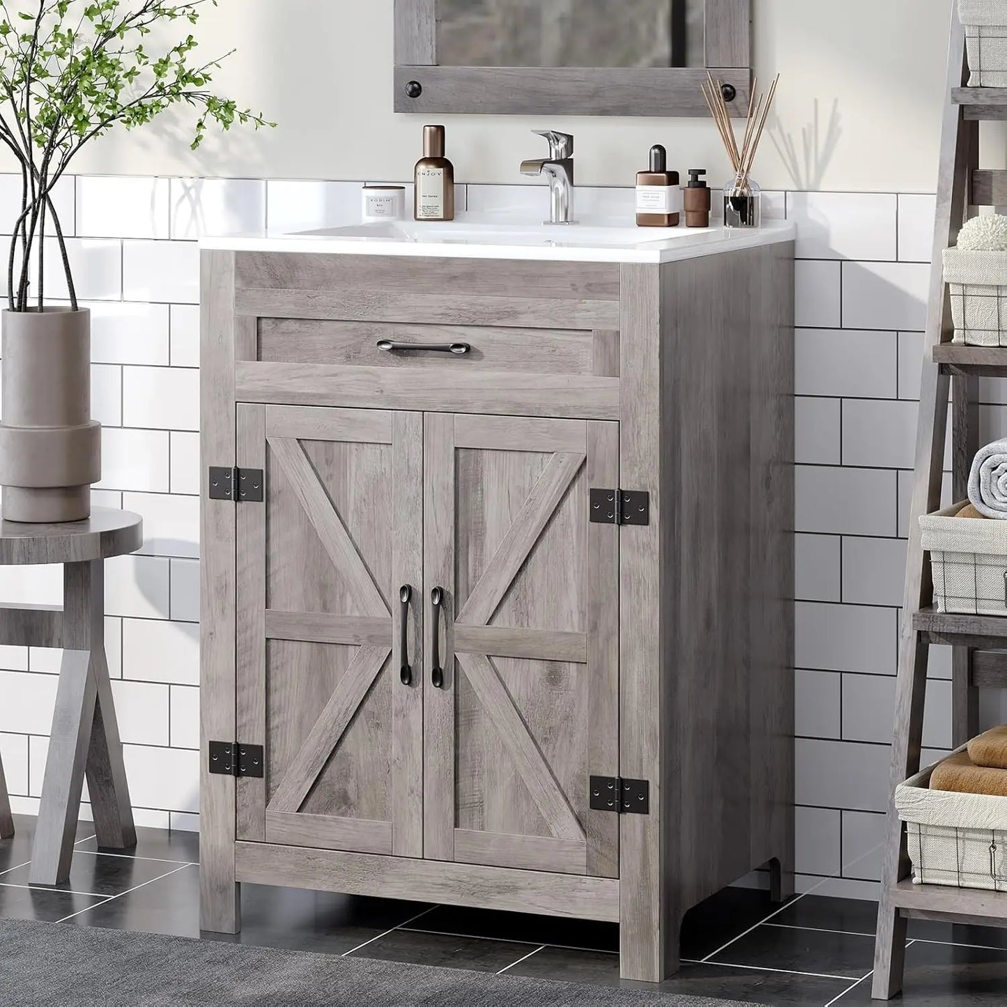 Farmhouse Bathroom Vanity With Sink And Storage Cabinet
