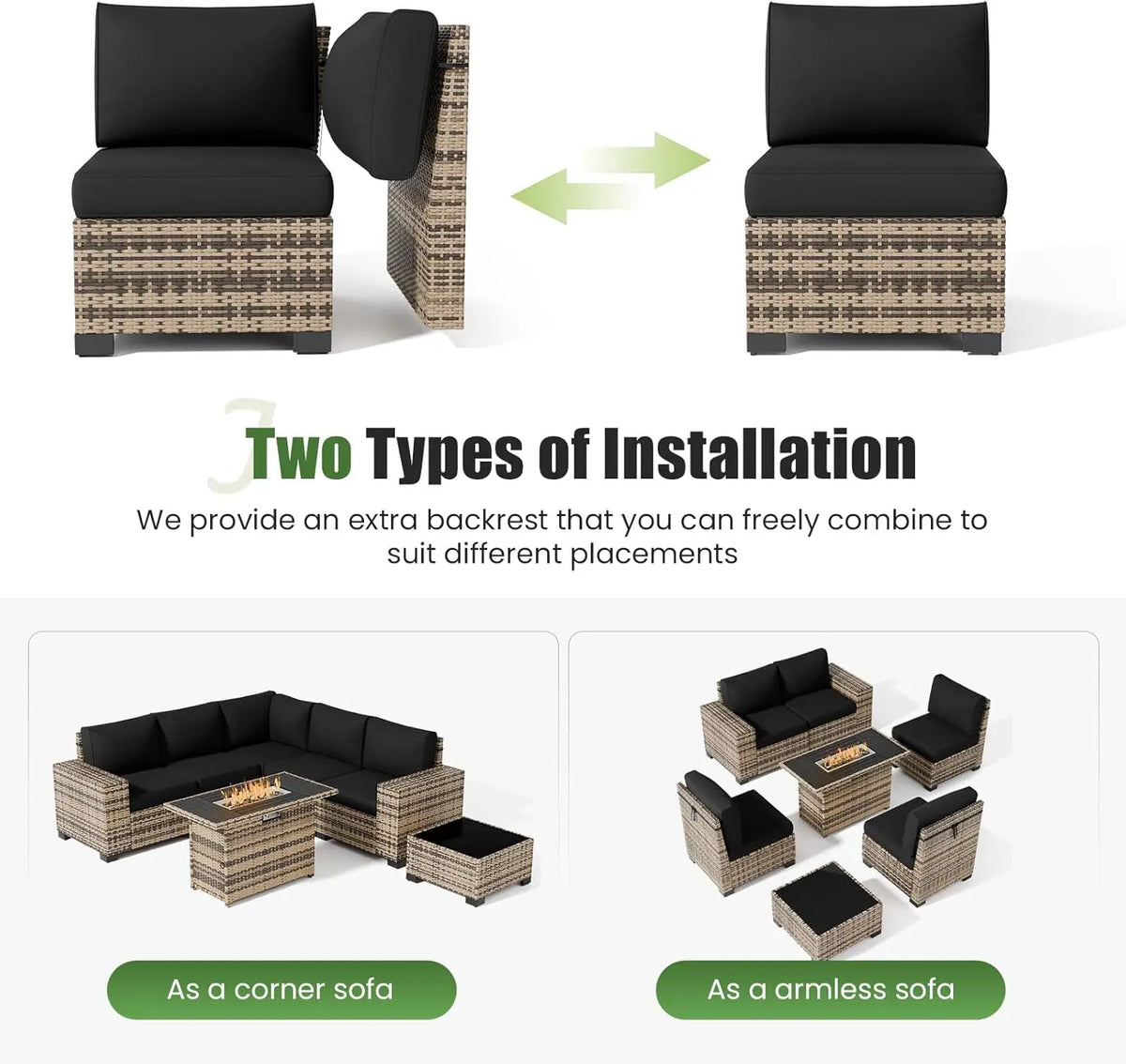 Outdoor Sectional Sofa Featuring Wide Armrests And Wicker Coffee Table