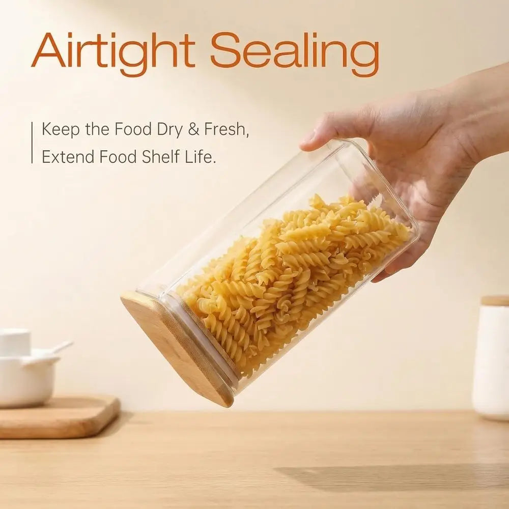 21oz 4 Pack Square Glass Jars with Bamboo Lids, Airtight Food Storage Containers, Pantry Storage for Coffee, Sugar, Spice, Meal
