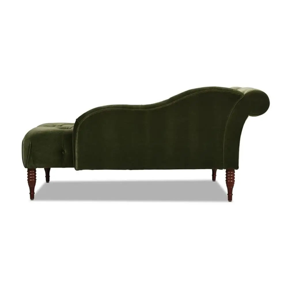 Row Tufted Roll Arm Chaise Lounge, Olive Green Velvet Upholstery, 66 L x 29 W x 30 H, KilnDried Birch Wood Frame, Medium Firm S