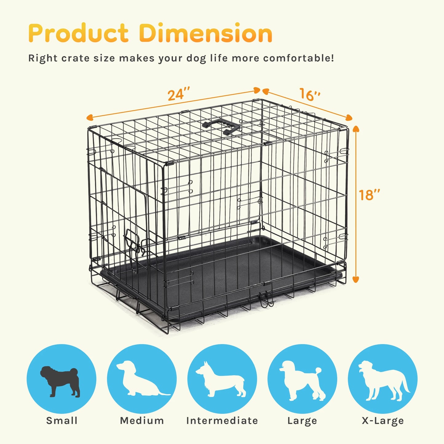 JHK Folding Wire Dog Kennel With Durable Plastic Pan Tray