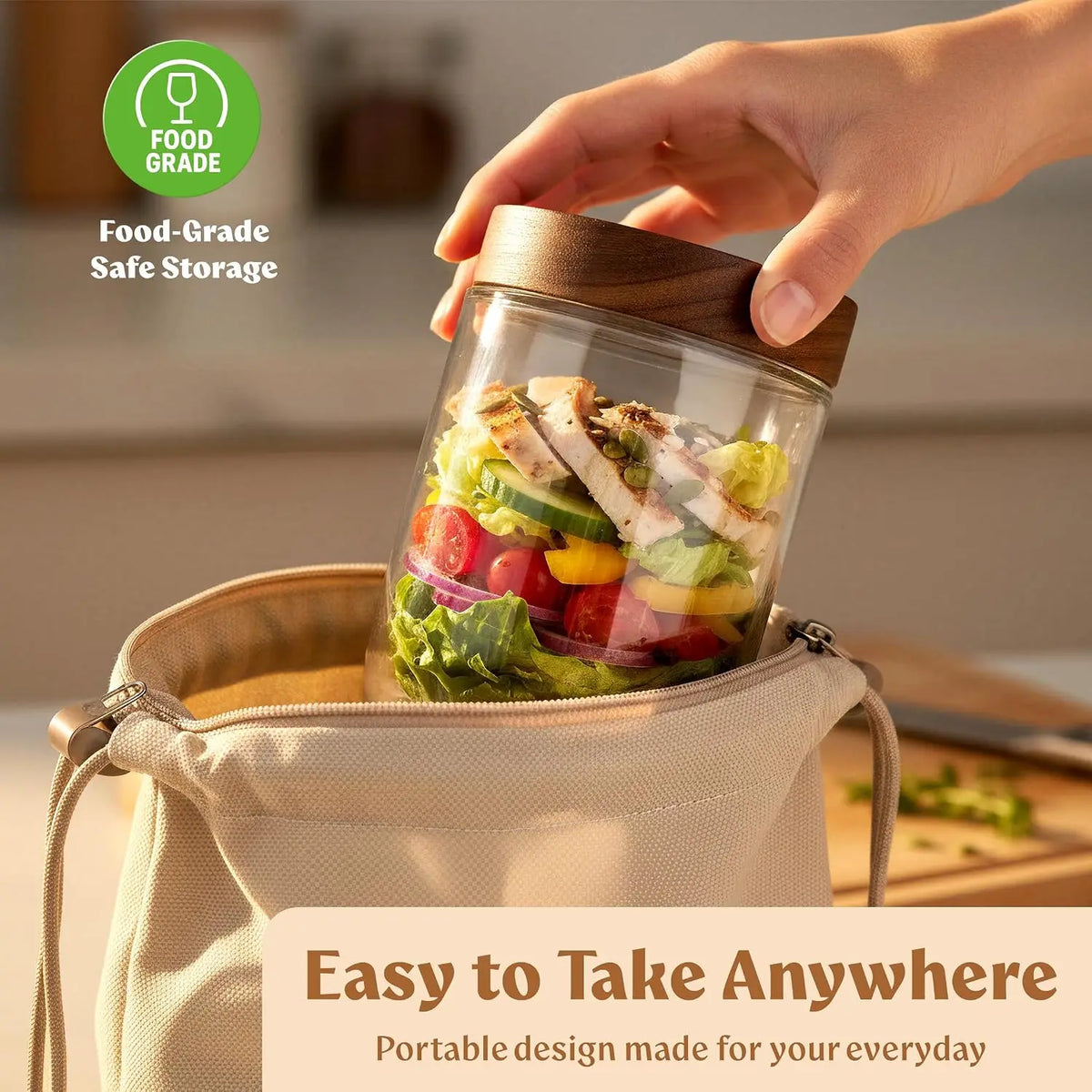 Airtight Glass Meal Prep Jars With Acacia Lids For Oats