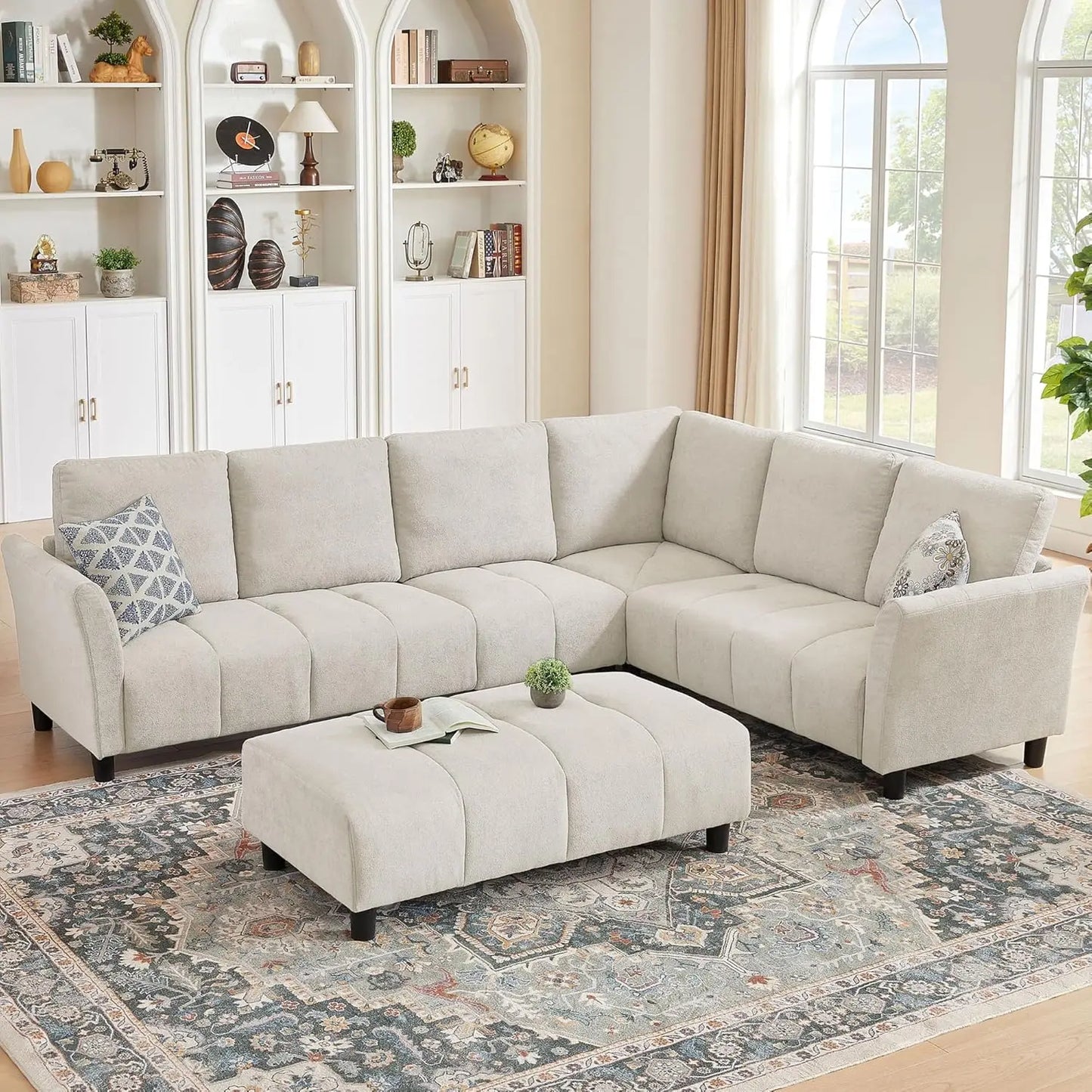 Modular Sectional Sofa Couch L Shaped With Reversible Ottoman