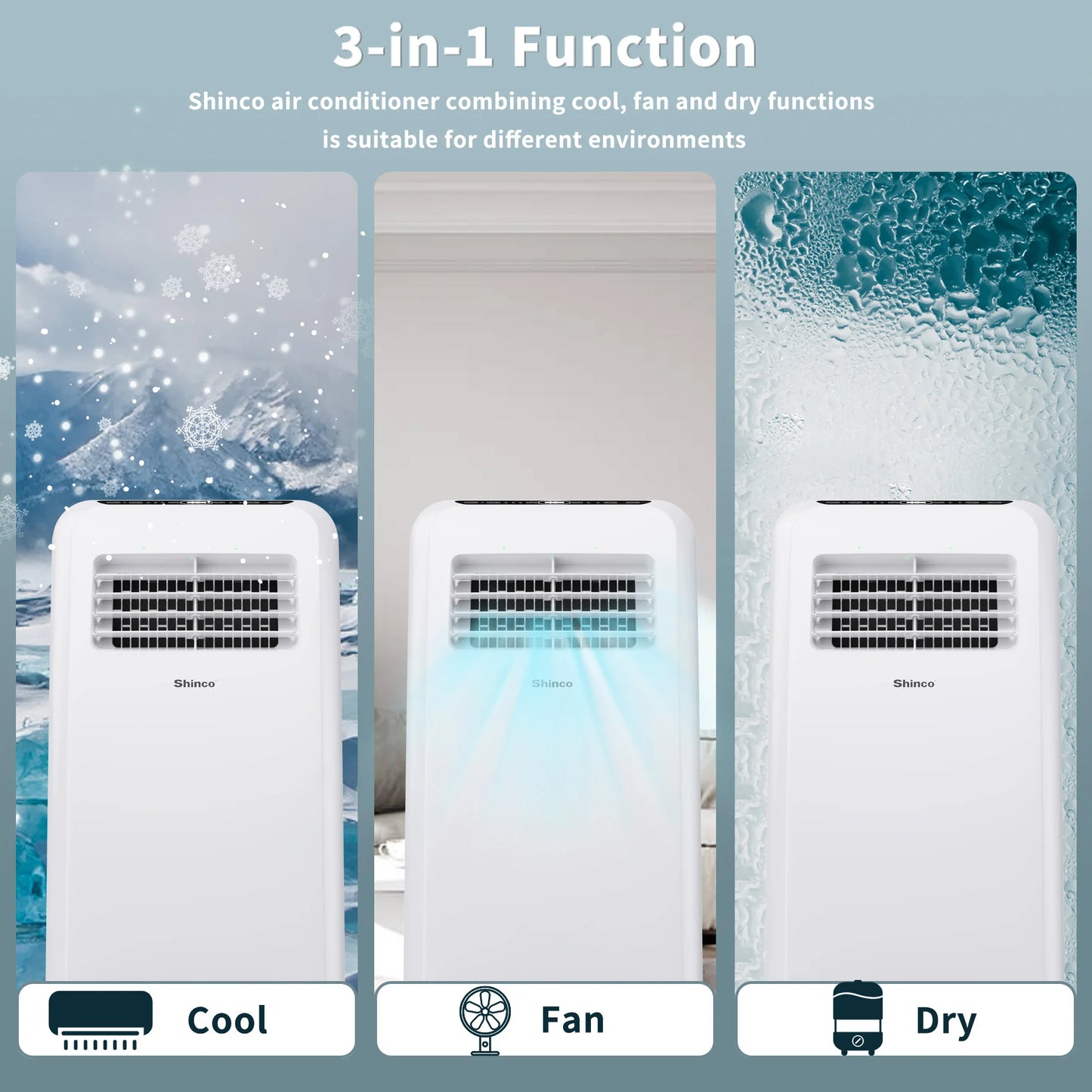 Shinco 8,000 BTU Portable Air Conditioner 3 In 1 Cooling