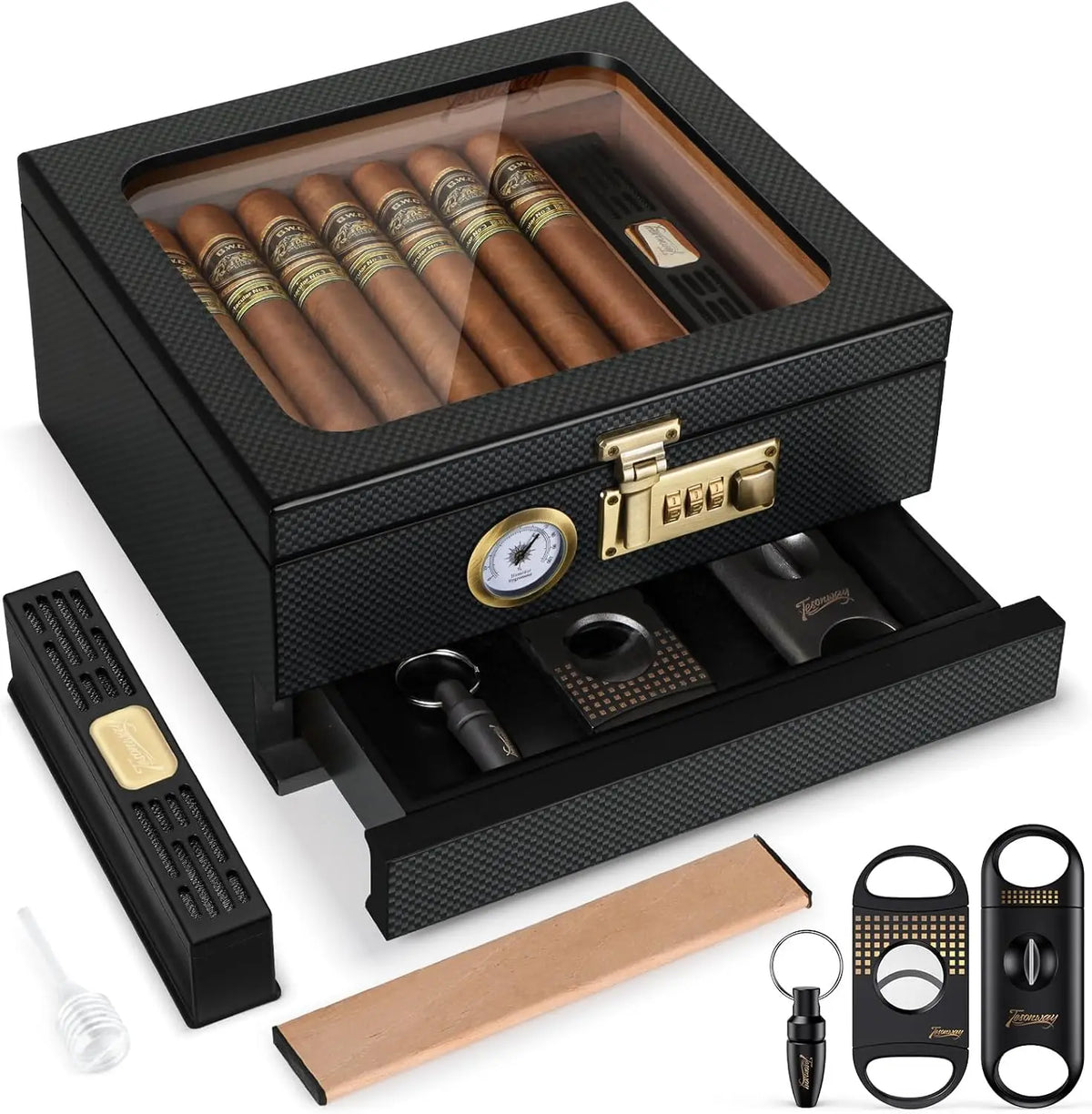 Tesonway Cedar Wood Cigar Humidor Box With Glass Top