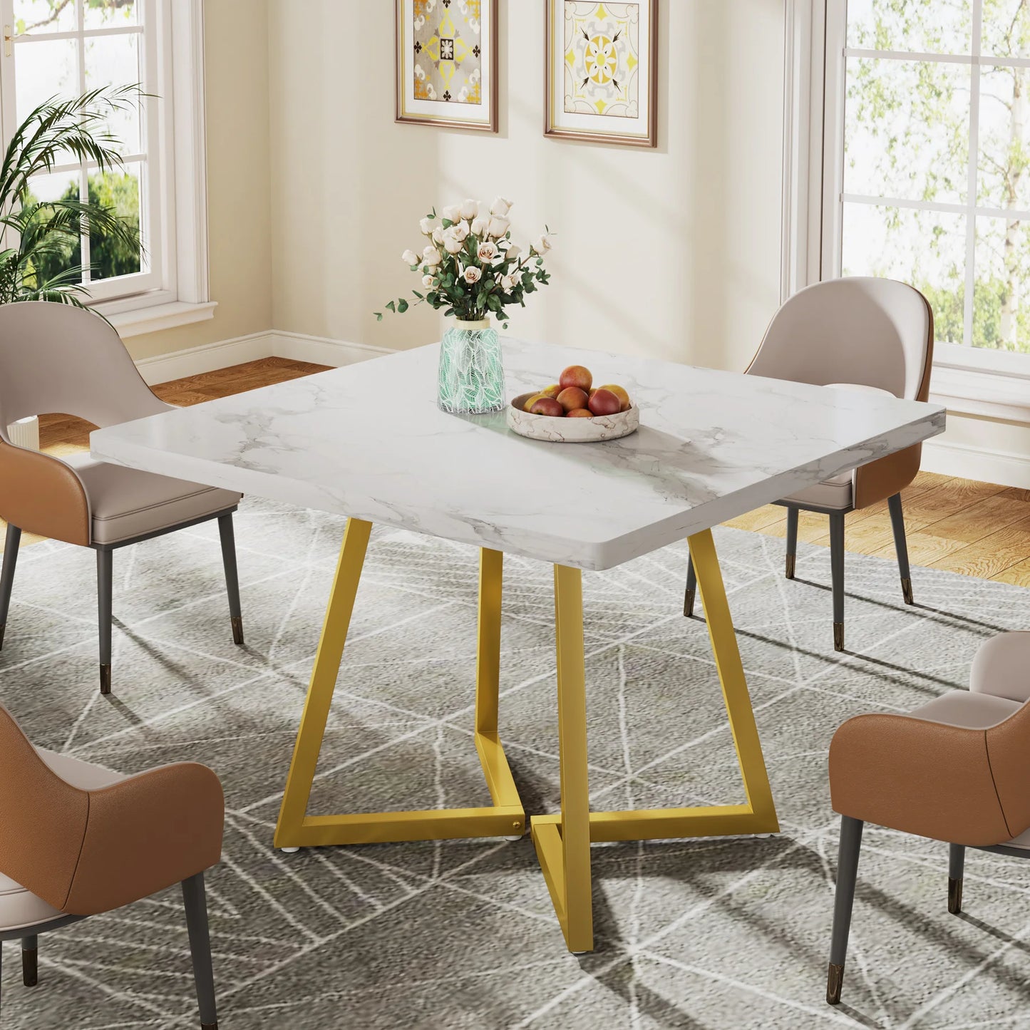 Tribesigns Square Dining Table For Four With Metal Base