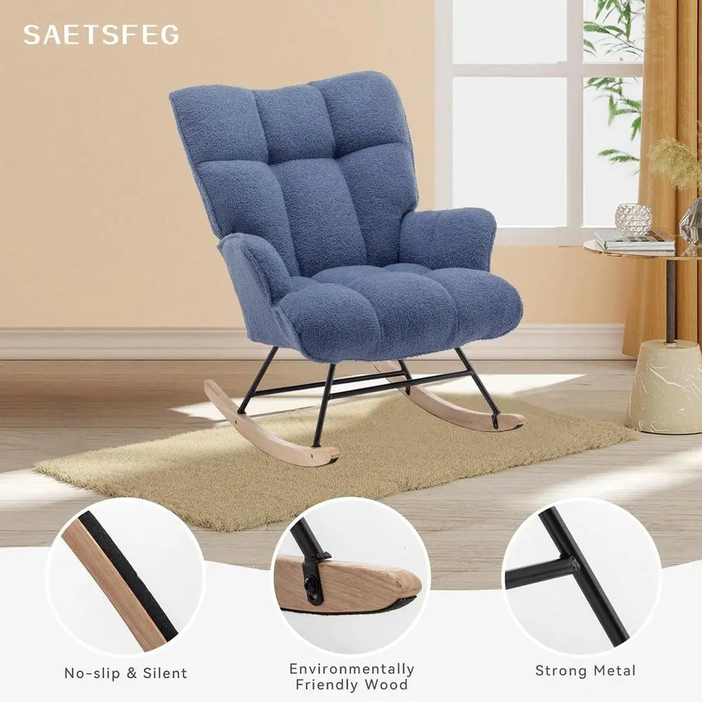 Nursery Rocking Chair With Upholstered Seat And Supportive High Backrest