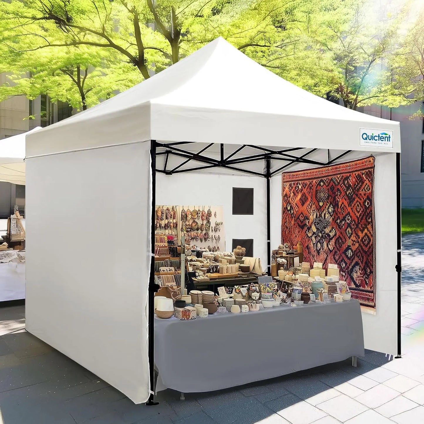 10x10 Heavy Duty Pop Up Canopy 3 Removable Sidewalls Commercial Shelter Wheeled Bag Outdoor Party Market 600D PU UPF50+, Custom