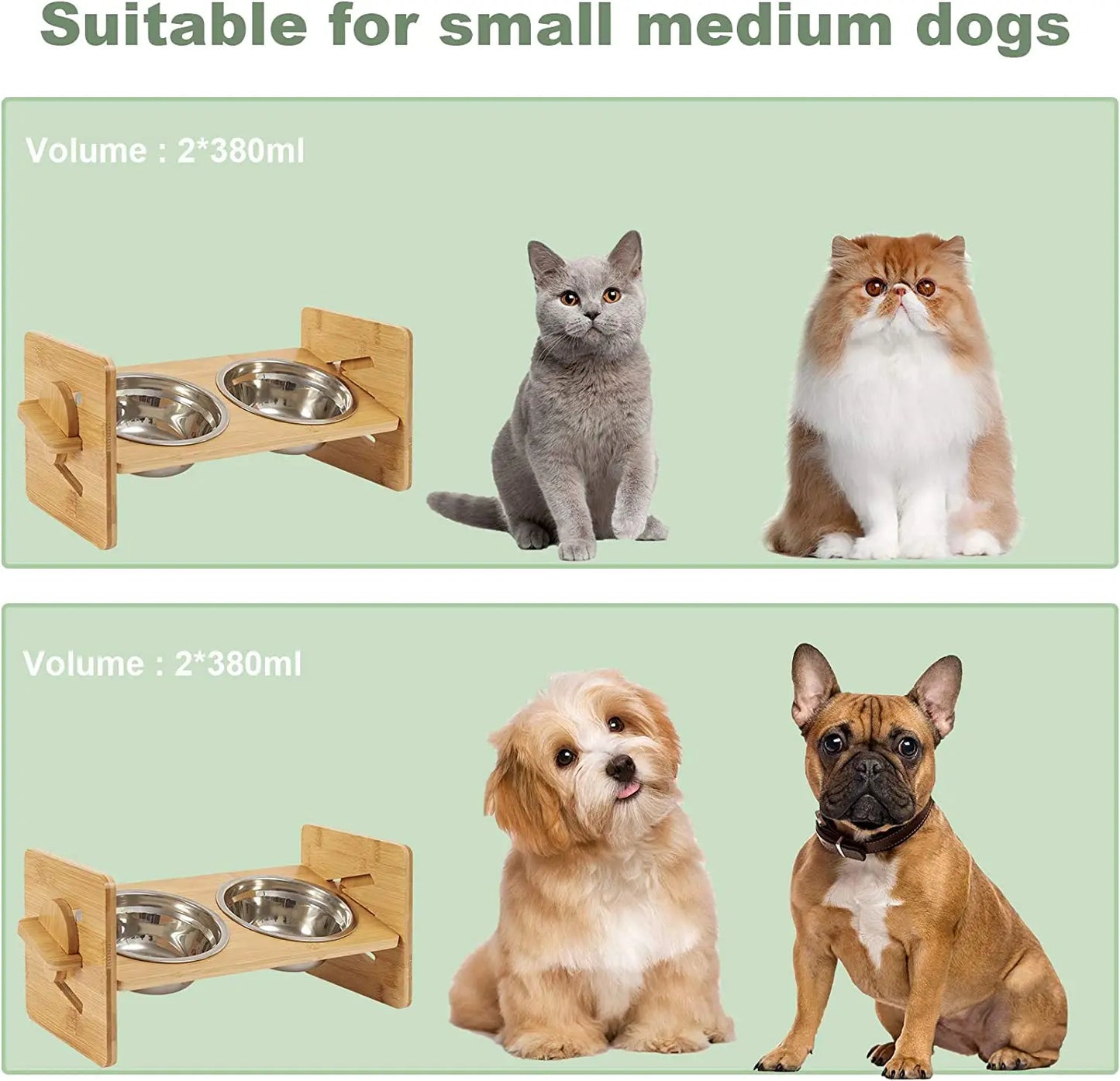 Adjustable Wooden Cat Feeder With Stainless Steel Bowls