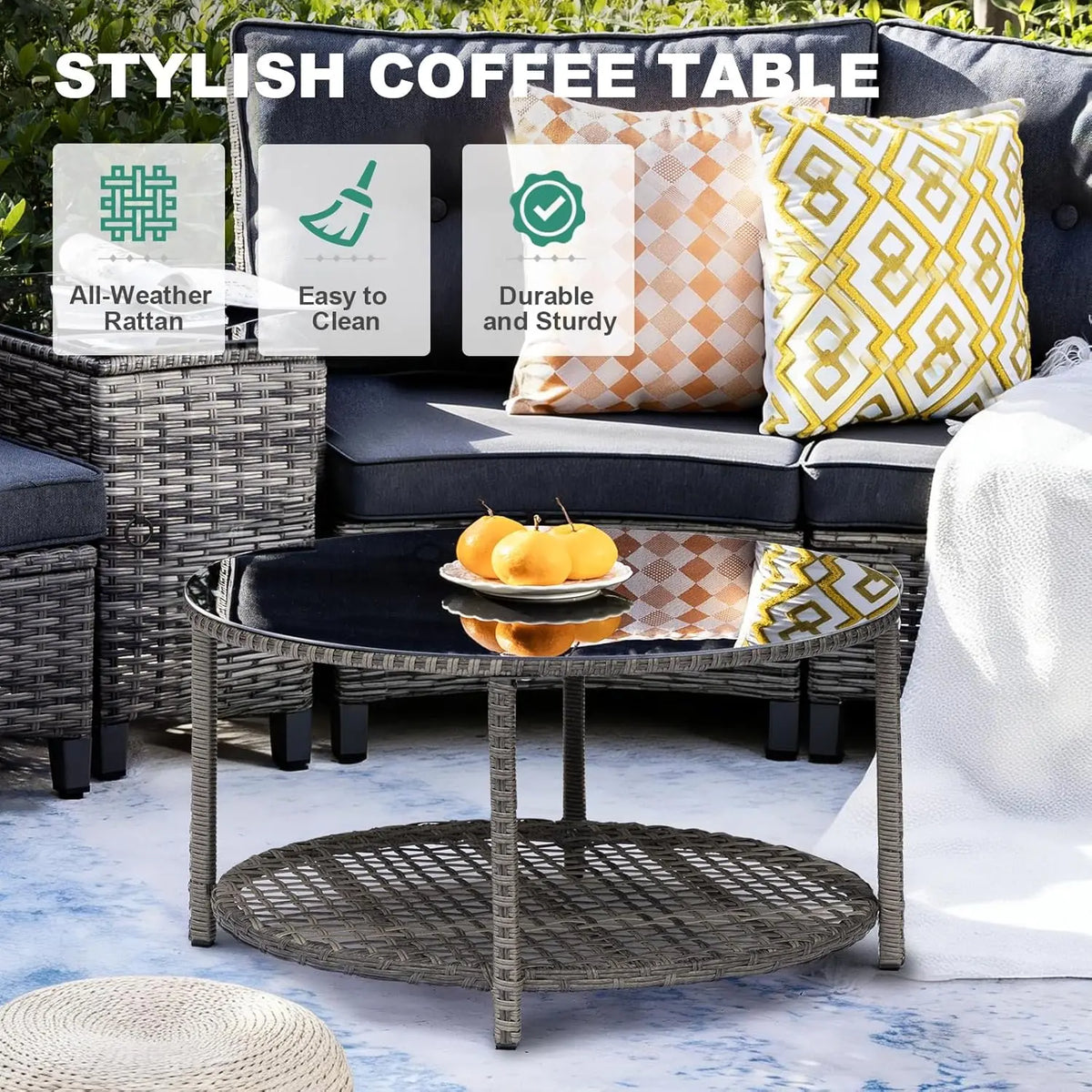 Curved Half Moon Outdoor Patio Sectional Sofa Set With Tables