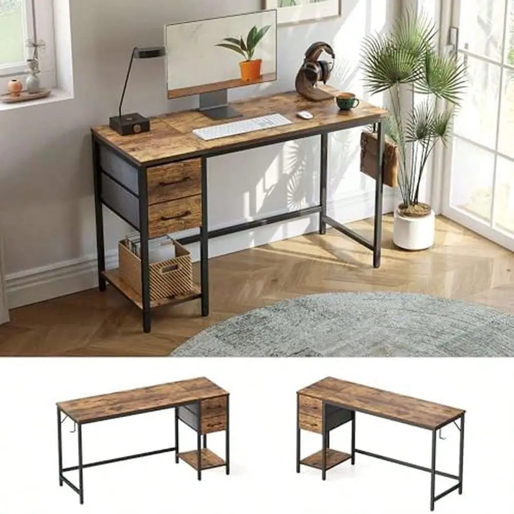 Computer Desk With 2 Drawers, 40 Inch Small Office Desk Study Writing Table, Light Brown