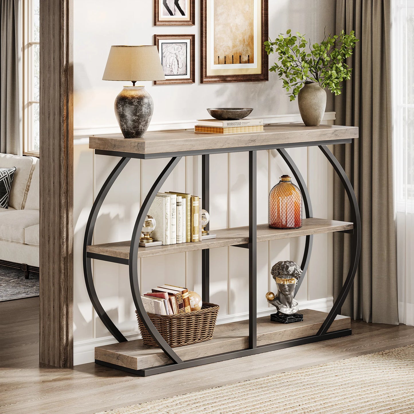 Tribesigns Console Table Industrial Arched Frame With Storage Shelves