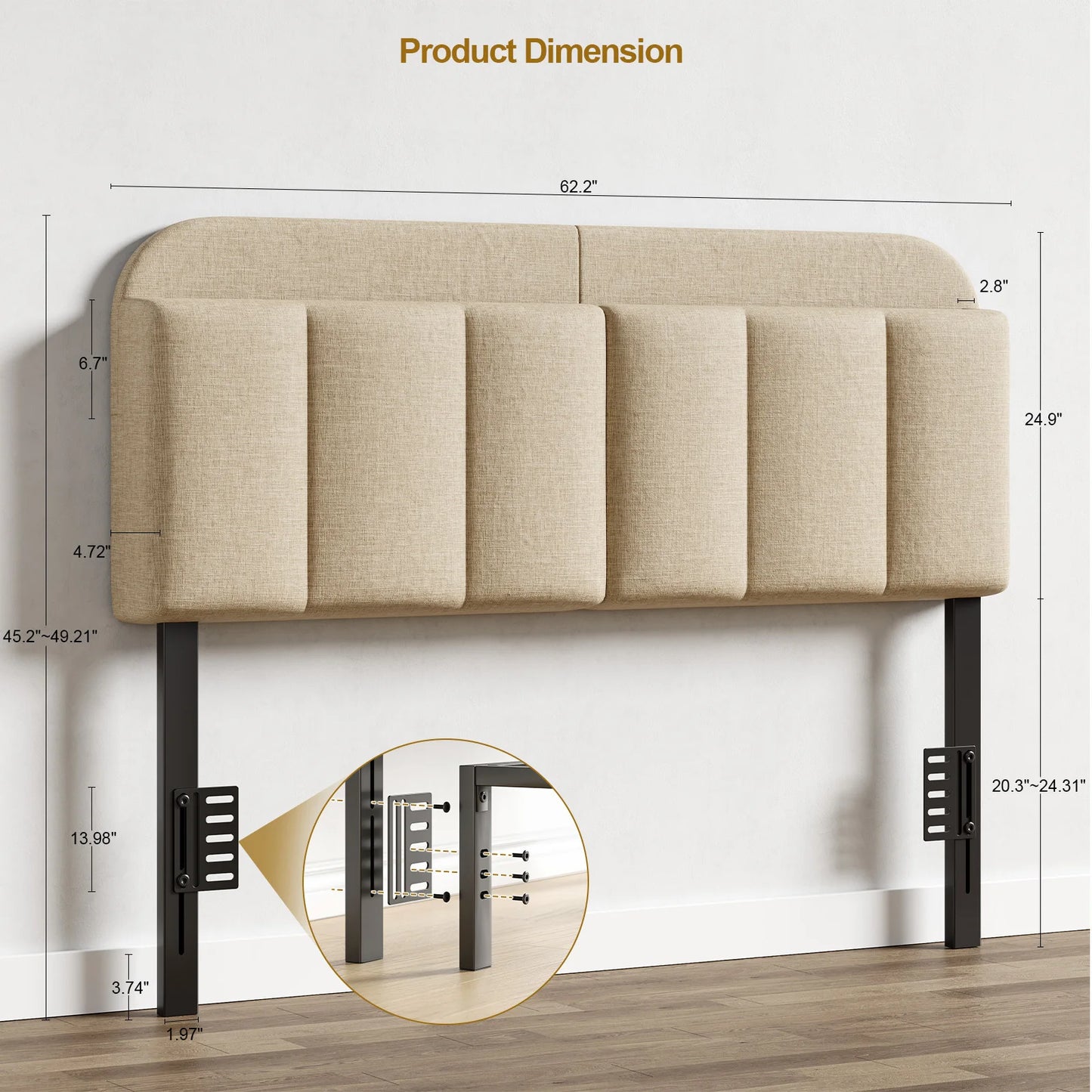 ONBRILL Adjustable Headboard Bed Frame Linen With RGB LED