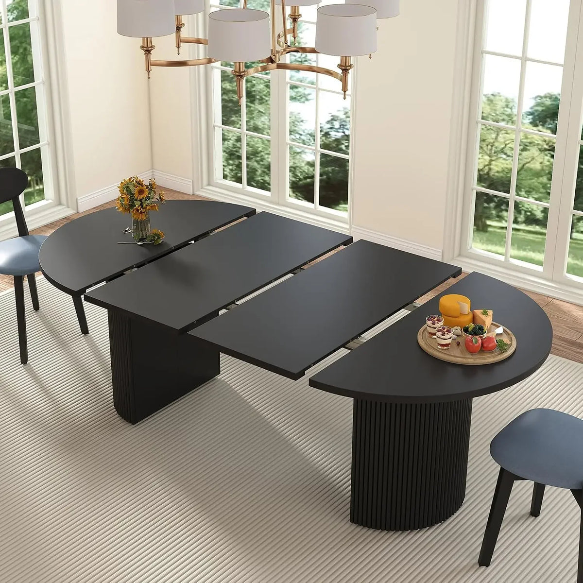 HOT 41 in-78 in Extendable Dining Room Table for 4-8, Round Expandable Kitchen Table with Fluted Base, Modern Farmhouse