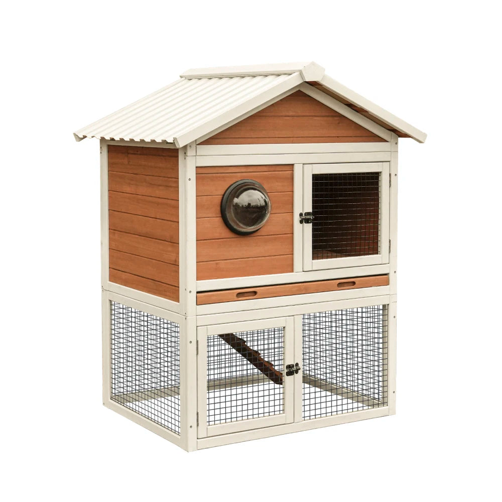 Wooden Outdoor Indoor Roof Waterproof Bunny Hutch Rabbit Cage Guinea Pig Coop PET House for Small To Medium Animals with Stairs