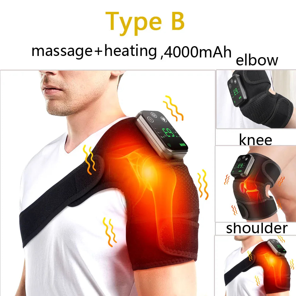 Electric Heating Shoulder Massager Vibration Shoulder Knee Brace 2 in 1 Massage Blets Warmer Heated Muscle Relax Pads