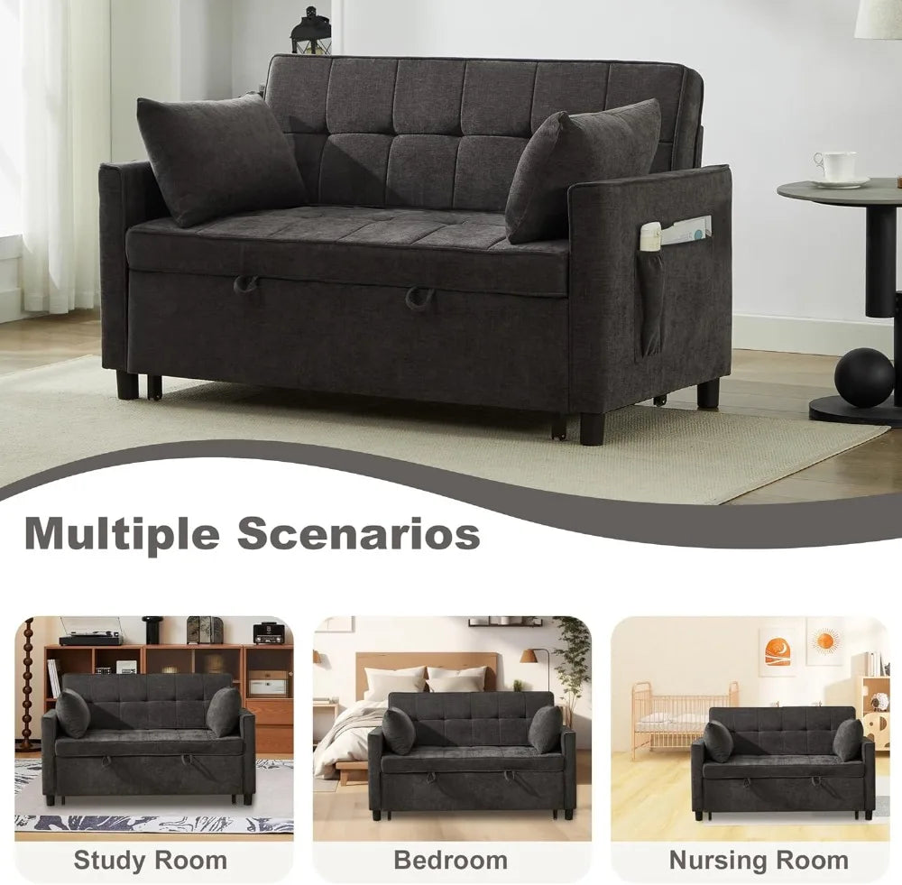 Convertible Sofa Bed With USB Charging And Adjustable Backrest