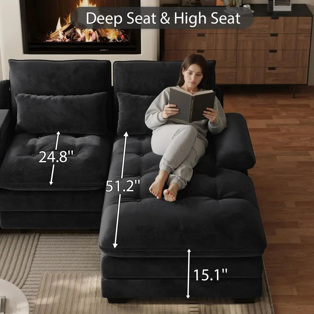Modern Modular Sectional Sofa With Chaise And Tufted Upholstery
