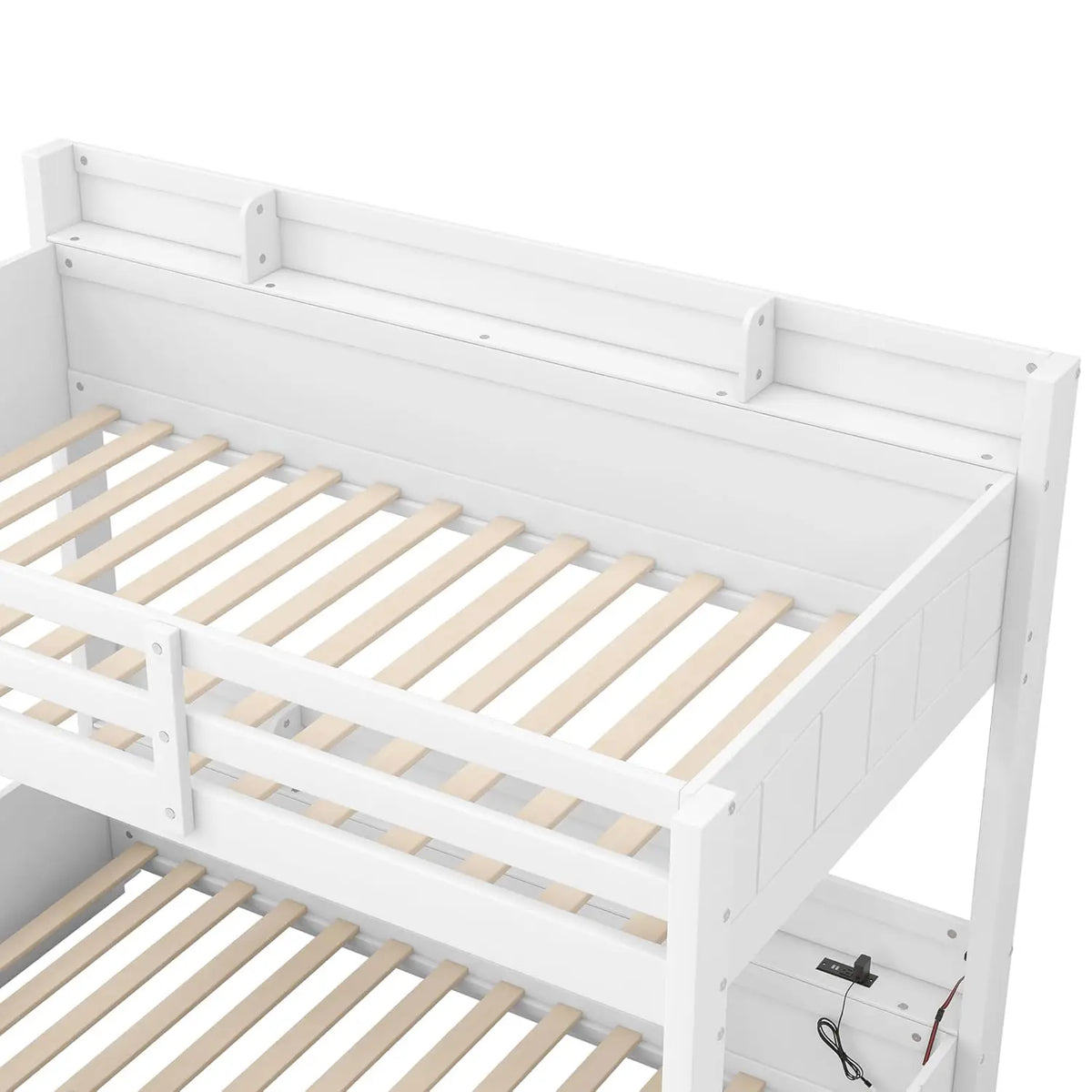 Twin Over Full Bunk Bed with Storage Shelves LED Charging Station & Drawer Solid Wood for Kids Teens Adults White, Customized