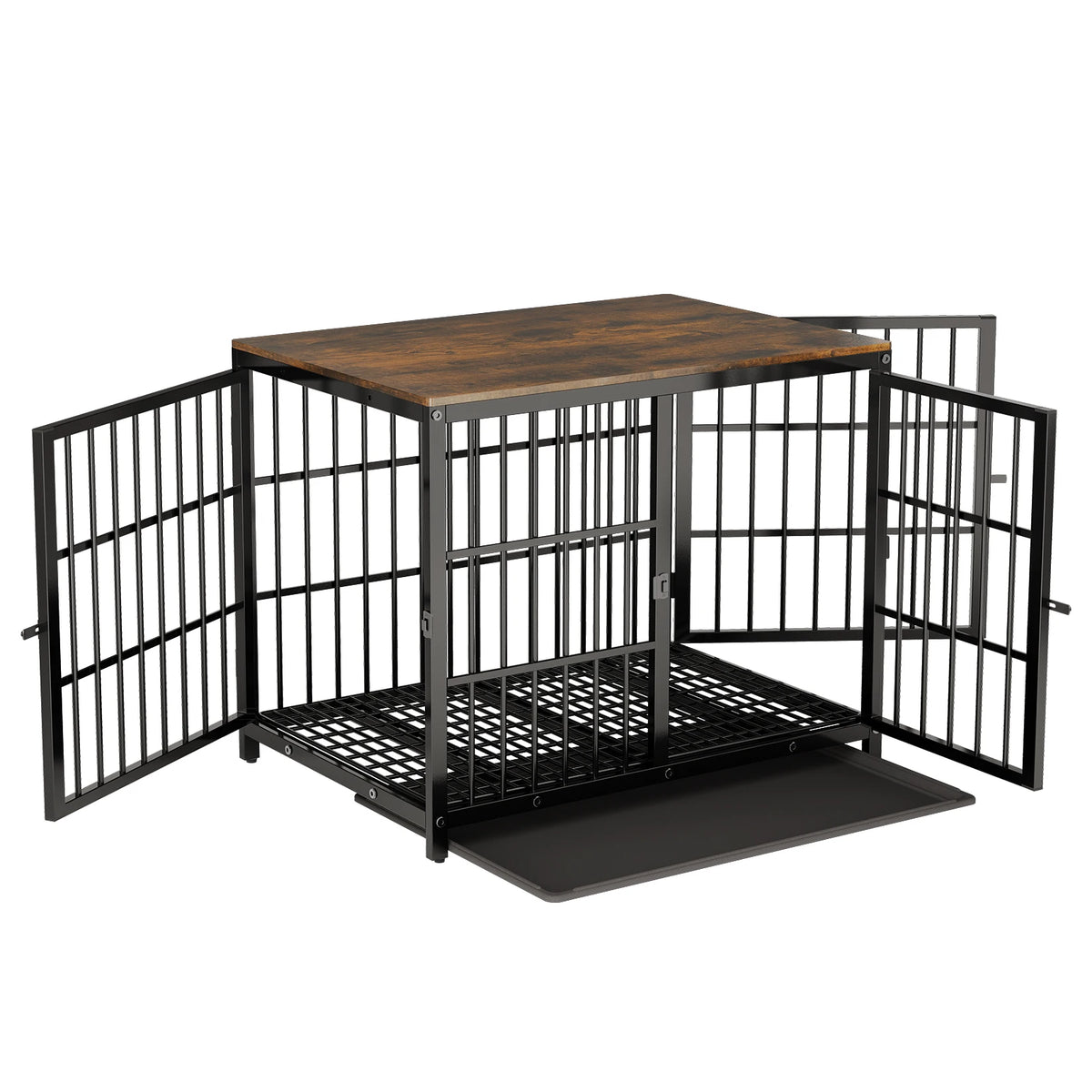 Bingopaw Wooden Dog Crate With Metal Frame And Removable Tray