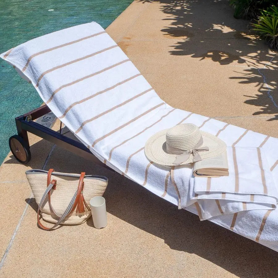 Striped Chaise Lounge Cover Set Of 2 Cotton Terry Durable