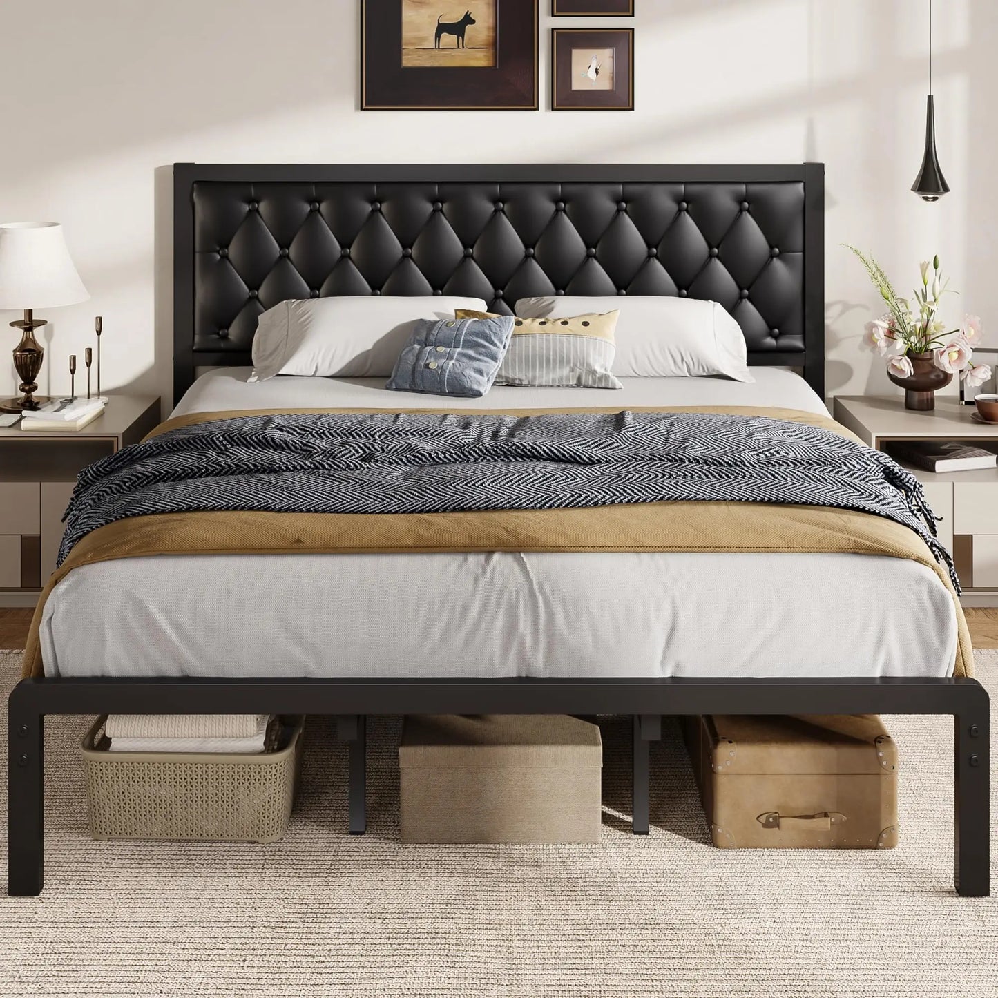 Fluest Linen Upholstered Twin Bed Frame With Headboard And Storage