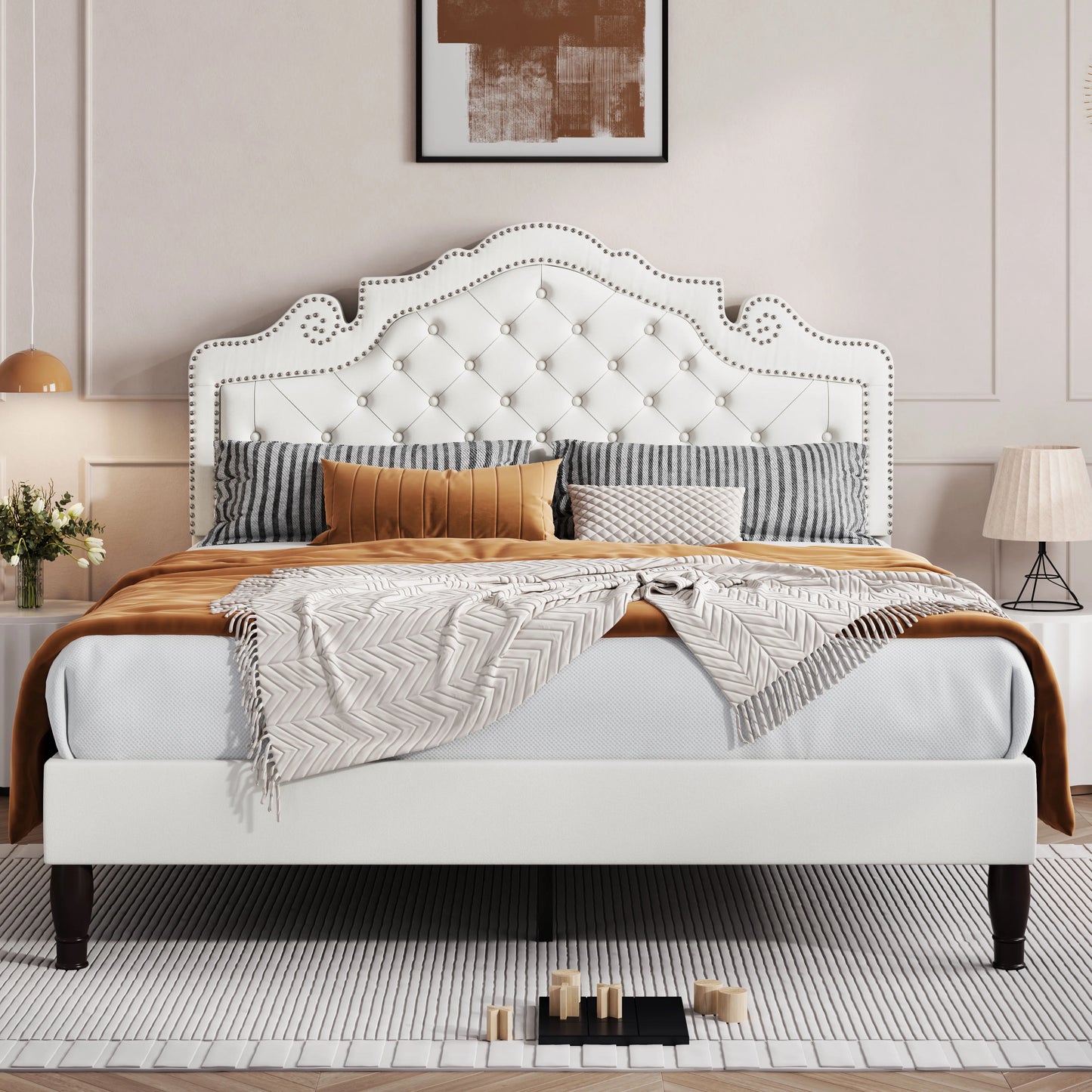 HOOMIC Upholstered Platform Bed With Velvet Diamond Tufted Headboard
