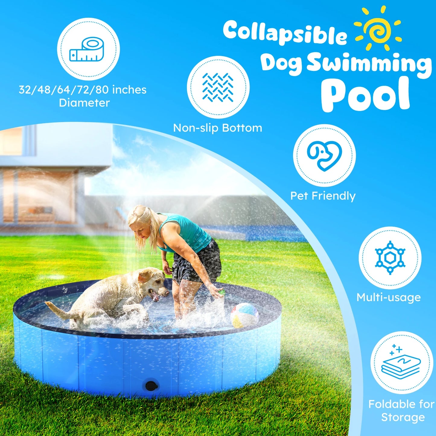 Portable Foldable Dog Pool With Anti Slip Bottom For Pets