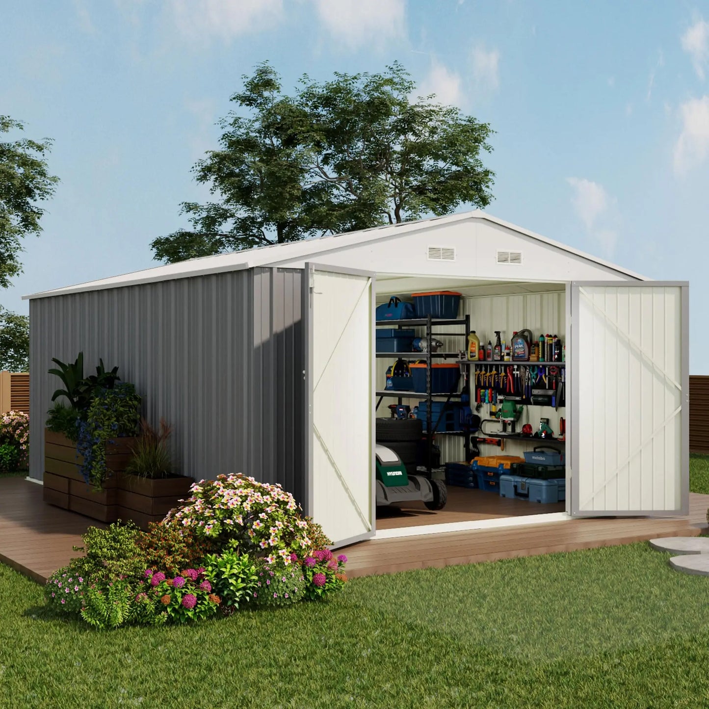 Devoko Outdoor Storage Shed Lockable Metal Garden House