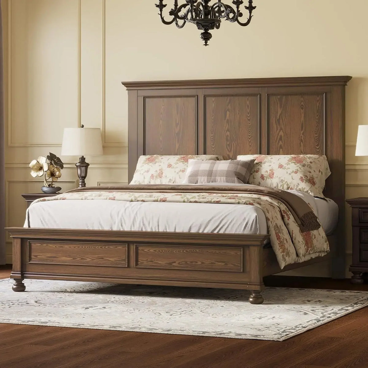 Solid Wood King Bed Frame With Modern Bedroom Headboard Furniture