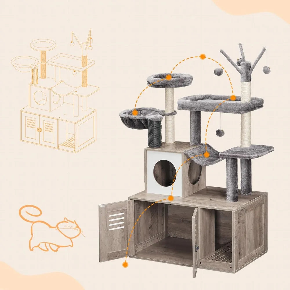 HOOBRO Hidden Litter Box Cat Tree With Scratching Post