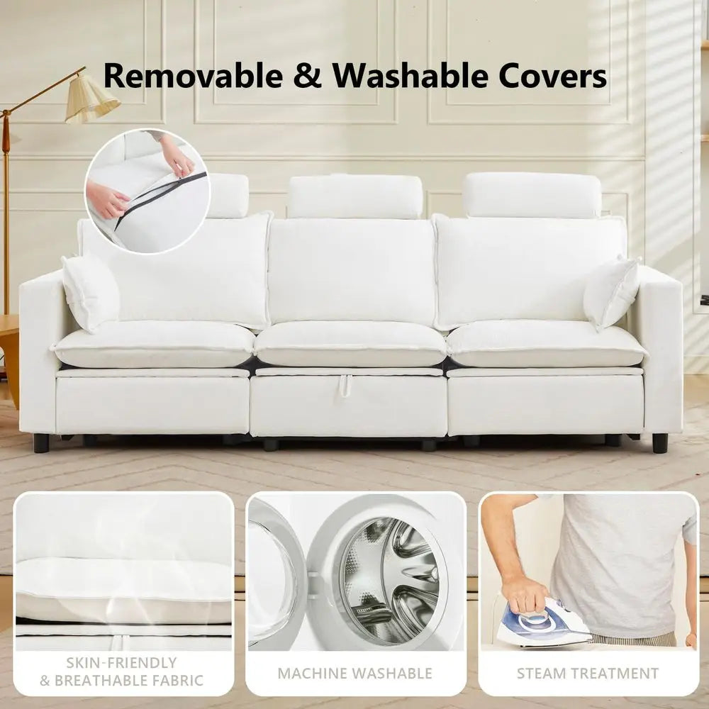 Power Reclining Sofa Cloud Couches for Living RoomCloud Couch Sectional with Storage Drawer,3 Seater Reclining Couches, Chenill