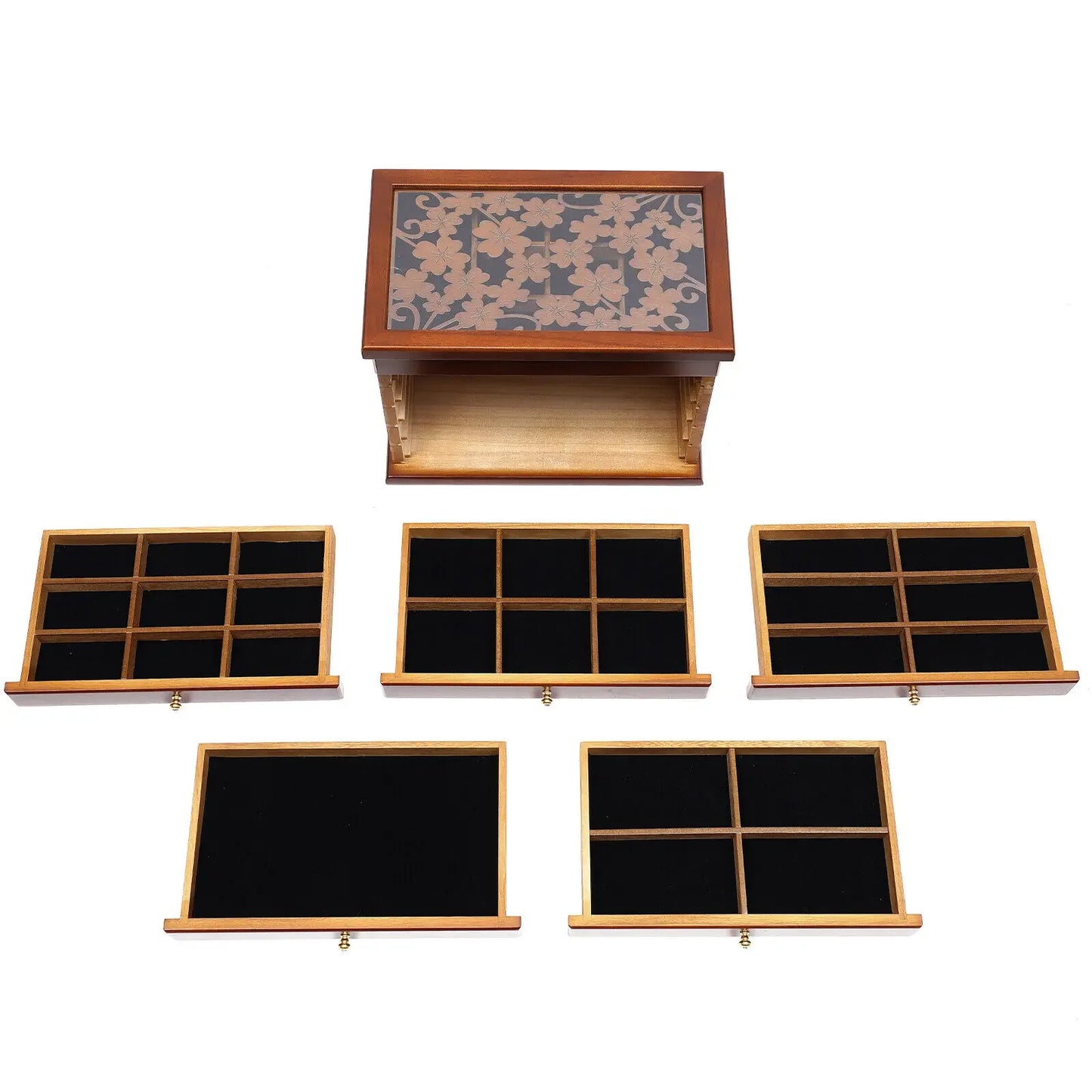 6 Tier Vintage Wooden Jewelry Storage Box Organizer Case