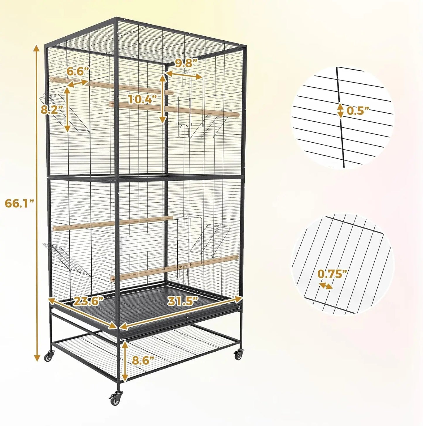 Studyset Parrot Parakeet Cage Wrought Iron Rolling Stand