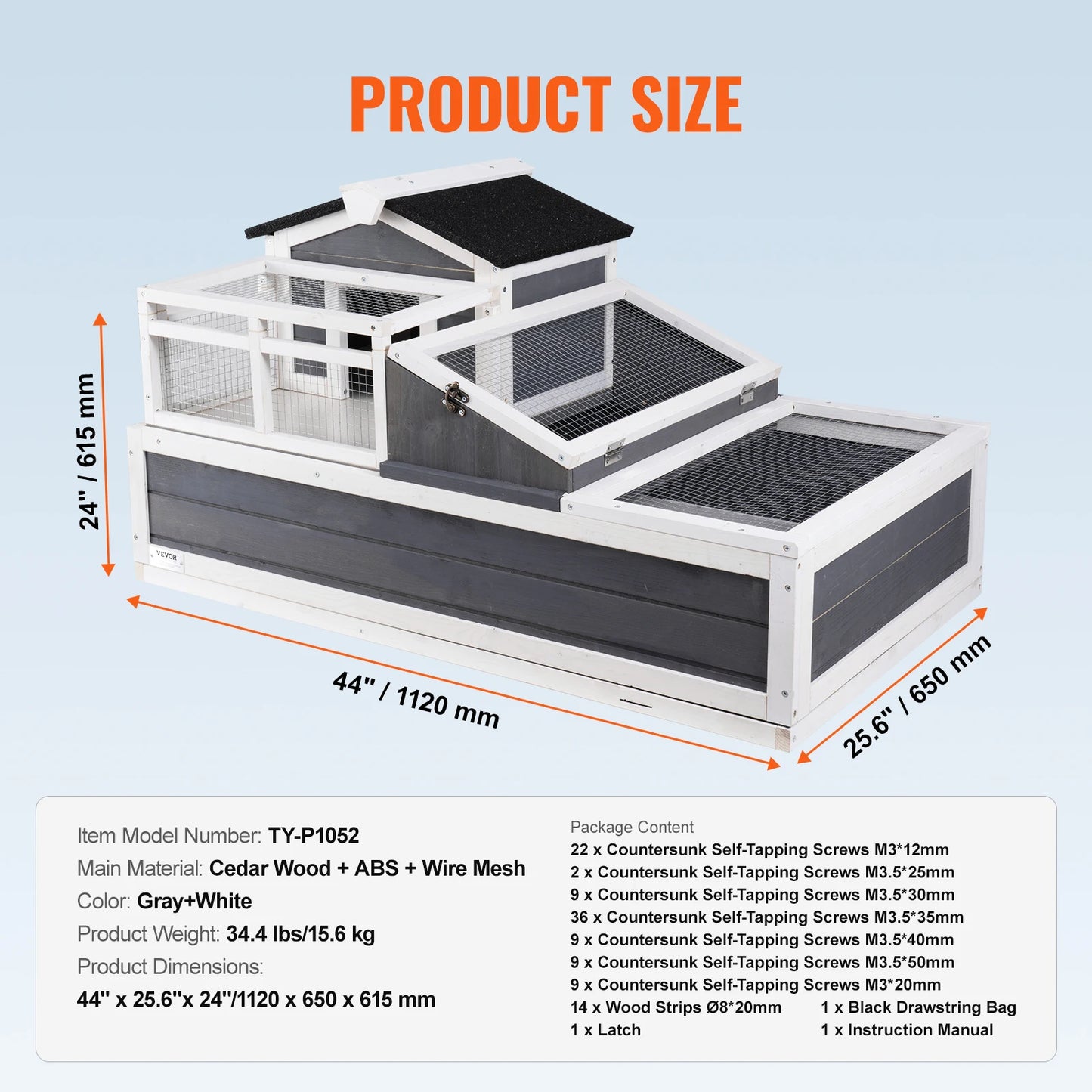 SucceBuy 3-Room Tortoise House Tortoise Habitat Wooden Enclosure Indoor Outdoor Openable Roof Large Reptile Cage44" x 25.6"x 24"