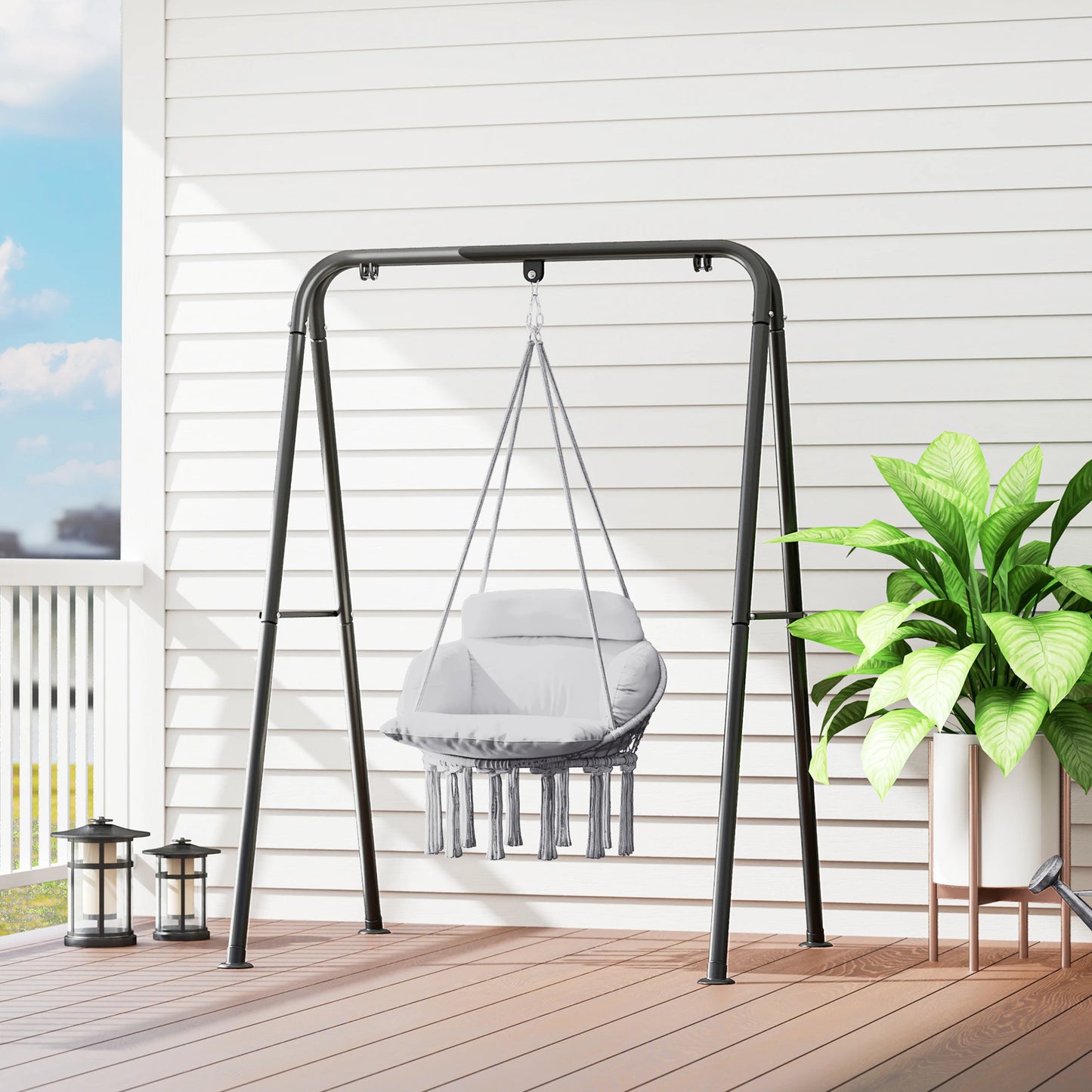 Hanging Hammock Chair with Cushion, Macrame Swing Chair, Gray
