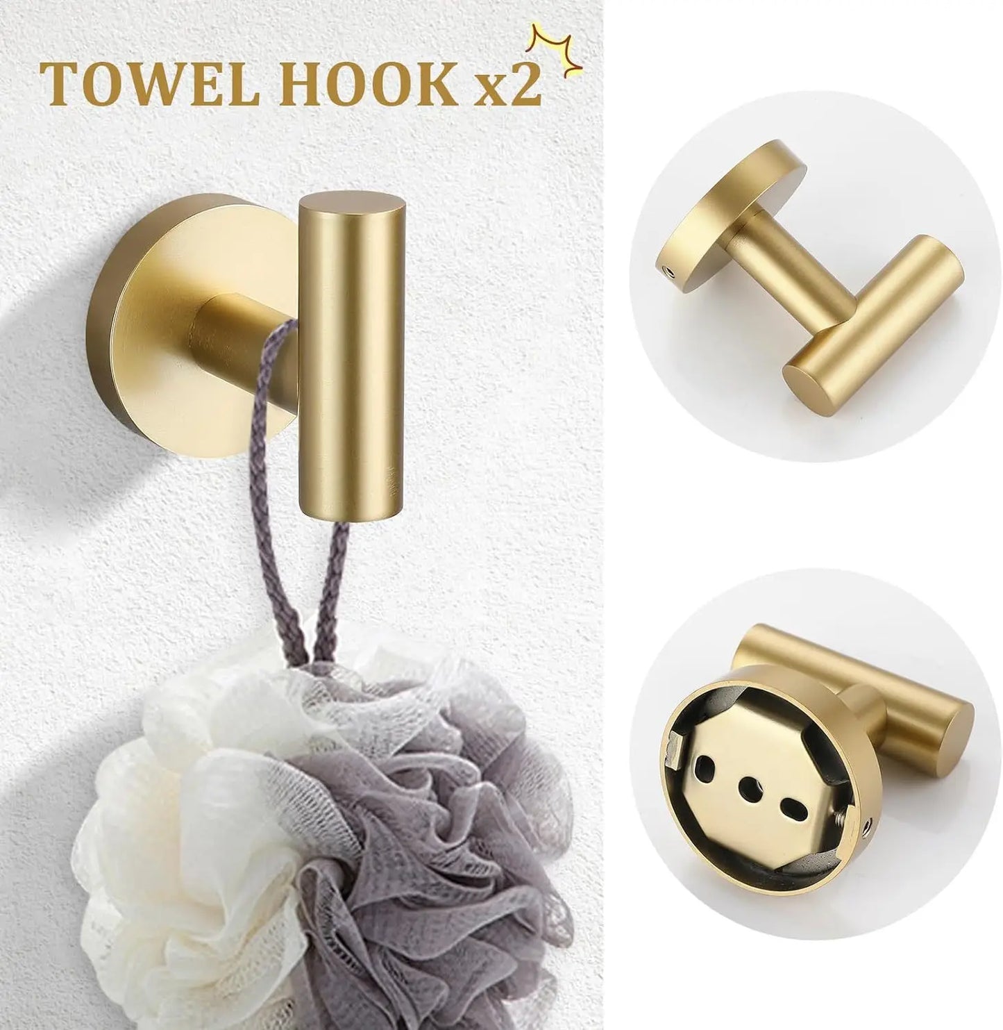 Brushed Bathroom Hardware Set 5 Piece Stainless Steel Towel Bar